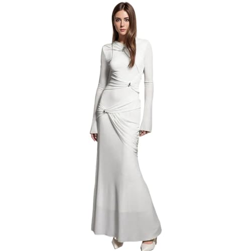 CHONG FENG XIA Women's Dress Black Spring Autumn Slim Fit Slimming Long Sleeve Pleated Gown Dresses for Women2