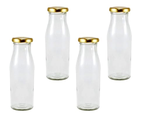 Image of Pure Source India Glass Water Bottle with Airtight Gold Cap - 500 ML, 4 Pieces, Clear