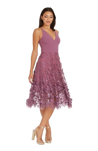 Image of Dress the Population Women's Darleen Sleeveless Plunging Neckline Fit and Flare Midi Dress