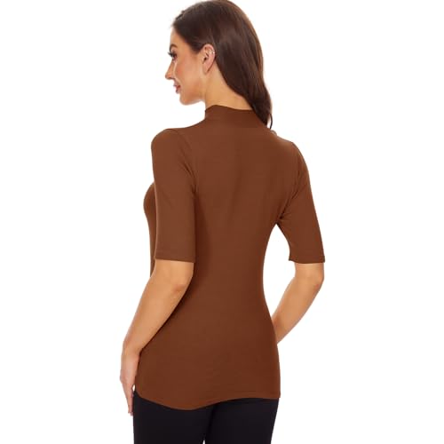 Image of Anbenser Women's Short Sleeve Mock Pullover Sweater Knit Jersey Top Slim Fit