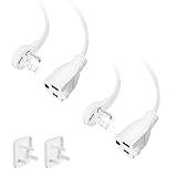 Low Profile 45° Flat Plug Short Power Extension Cord 5 Ft/2 Pack White, 3 Prong 14 AWG Grounded Flat Thin Cable Outlet Saver, SPT-3 for Household Office Holiday Indoor Outdoor Use, ETL+Safety Cover