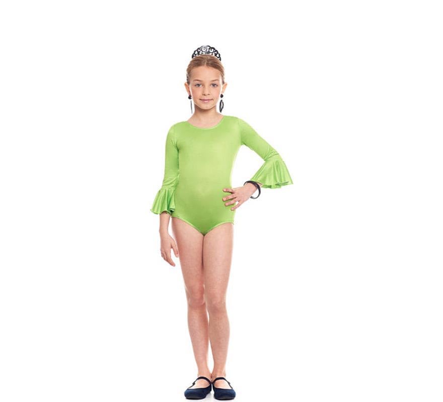Partilandia | Body o maillot Sevillana Licra con Volante verde para niña (Talla 2 años)