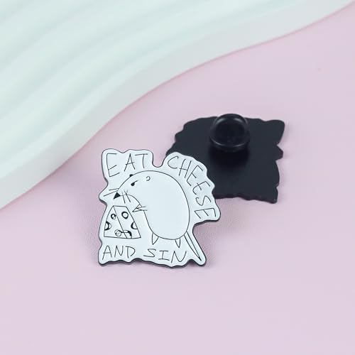 Eat Cheese And Sin Enamel Pin, Funny Rat Meme Brooch Pin, Gift For Cheese Lover Sarcastic Sassy Person, Dark Humor Lapel Badge, Foodie Humor Brooches, Novelty Street Art Decorative Jewelry Accessories For Bag Jacket Hat4