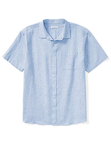 Amazon Essentials Men's Big & Tall Short-Sleeve Linen Cotton Shirt fit by DXL, Light Blue, 5X