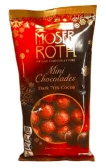 Moser Roth Mini Chocolades Dark 70% Cocoa Fine Dark Chocolate Individually wrapped Foil Balls 5.3 oz Bag