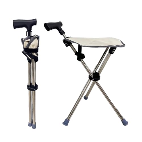 EVIYI Canne de marche avec siège, béquille pliable avec réglage télescopique de la hauteur, design à dégagement rapide (beige)