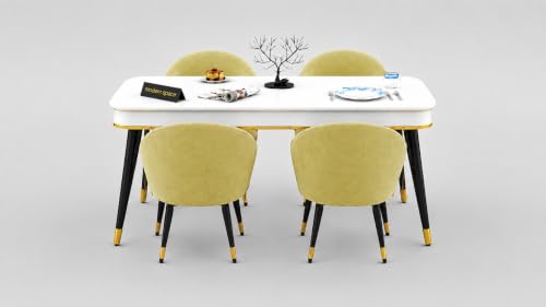 Image of WOODEN SPACE Majestic 4 Seater Wooden Dining Table Set | Urban Marble Top Dining Table with Chairs for Dining Room & Kitchen (Modern Classic Light Green) (54 x 36 x 30 inch)
