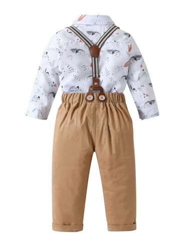 Boarnseorl Baby Boys Gentleman Outfits Pants Sets, Infant Long Sleeve Shirt + Pants + Bow Tie + Suspenders2