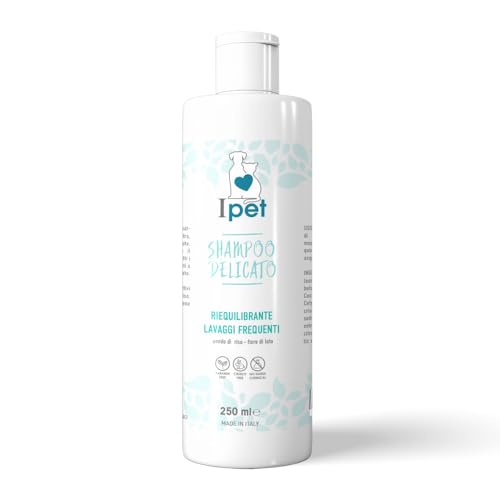 IPET | Shampoo Delicato Riequilibrante Cani e Gatti per Lavaggi Frequenti, Adatto ad Animali con Cute Sensibile per un Pelo Setoso e Morbido 250 ml