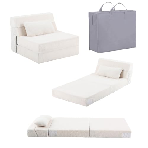 Image of Tiita Convertible Folding Kids Sofa Bed with Pillow & Storage Bag, Plush Fabric Floor Mattress Couch Bed, Washable Cover, Kids Room, Playroom, Dorm, Apartment, Beige