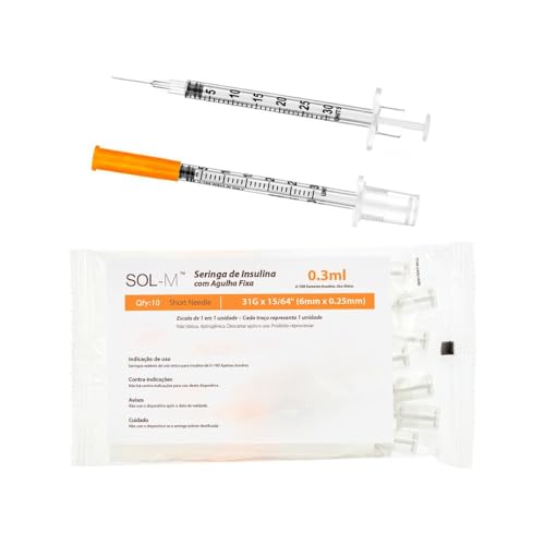 Seringa De Insulina 0,3ml Agulha Fixa 0,25mmX6mm Com 100 unidades