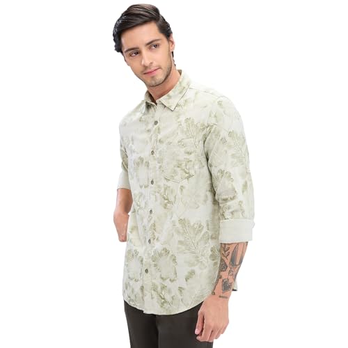 Image of Spykar Men Cotton Blend Full Sleeve Slim Fit Printed Shirts