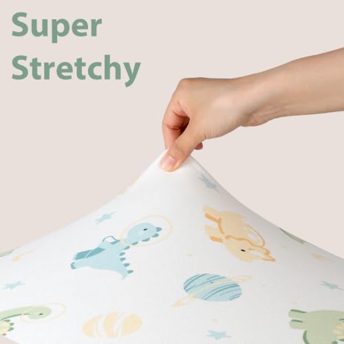 Image of Baby Mini Crib Sheets Boy, Portable 38 inchx26 inch Pack and Play Sheets Fitted for Playard and Pack N Play Mattress, 3-Pack Soft Microfiber Green Dinosaur Planet