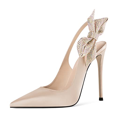 FSJ Women Cute Pointed Toe Stiletto High Heel Ankle Strap Pumps Rhinestone Bowknot Slingback Slip On Party Dress Shoes Size 4-15 US3