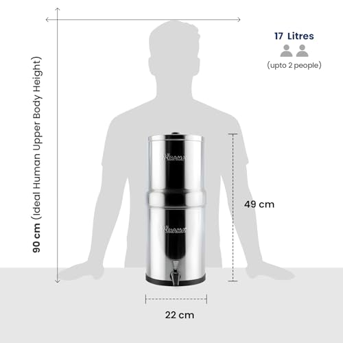 Image of RAMA Gravity Water Filter | 17L Total Capacity (8L Storage) | 304 Stainless Steel Non-Electric Water Purifier Filter for Home | Includes 4 Spirit 7 inch Ceramic Candles | 10-Year Warranty
