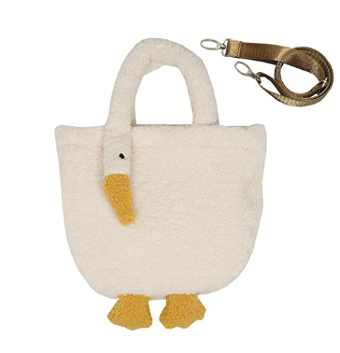 GRPKSSIB Cute Goose Purse Plush Tote Bag Fuzzy Goose Handbag Soft Shoulder Bag for Women