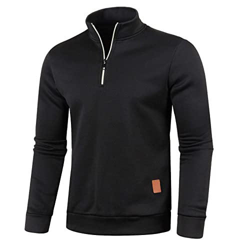 Mens 1/4 Zipper Fleece Sweatshirt Stand Collar Sherpa Warm Workout Jogging Golf Sport Coats