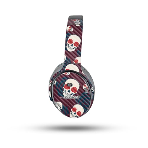 Image of MightySkins Carbon Fiber Skin Compatible with Bose QuietComfort 35 II Headphones - Skulls N Roses | Protective, Durable Textured Carbon Fiber Finish | Easy to Apply