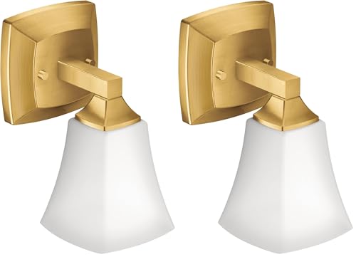 Image of Moen YB5161BG Voss 1-Light Dual-Mount Bath Bathroom Vanity Fixture with Frosted Glass, Brushed Gold (Pack of 2)