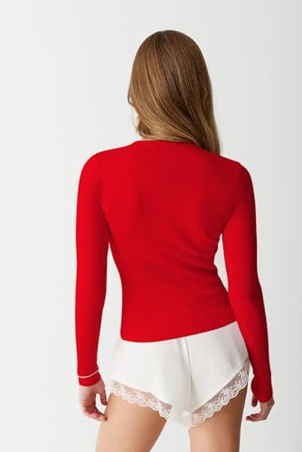 Image of BAIGRAM Women Open Front Button Cropped Cardigan Fall Lightweight Soft Knit Sweaters Long Sleeve Fitted Casual Tops
