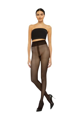 Image of Wolford Individual 10 Den Back Seam Tights for Women Ultra Sheer Matte Pantyhose Logo Waistband Invisible Toe Reinforcement