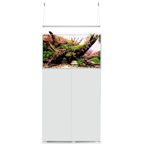 Aquael Ultrascape 60 Set - Rimless Glass Fish Aquarium Kit with Ultra Slim Light - Fish Tank with Aquarium Stand & Foam Pad (Ultrascape 60 Snow W/Ultra Slim)
