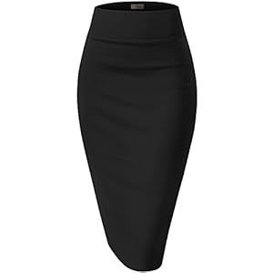 Hybrid & Company Women’s Premium Nylon Ponte Stretch High Waist Pencil Suit Skirt Below Knee