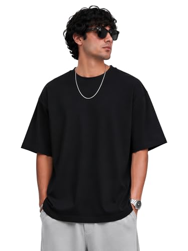 Image of PeaceOut Oversized T Shirt for Men | 240 GSM Heavyweight Cotton T Shirt | Drop Shoulder Oversized Tshirt for Men | Baggy Loose Fit Streetwear Round Neck Half Sleeve Casual Wear