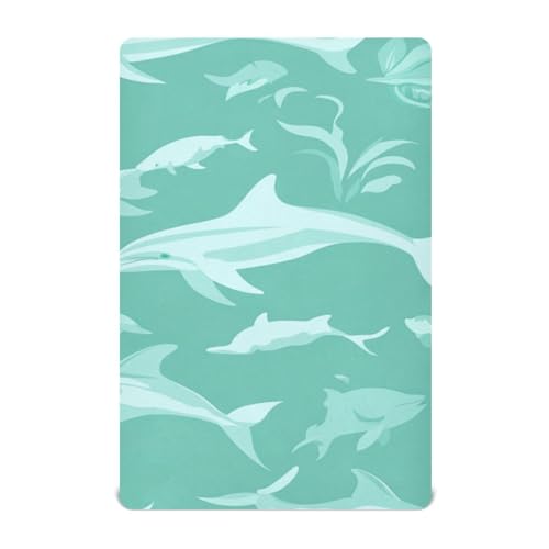 Image of Crib Sheet Breathable Soft Crib Mattress Sheet for Baby Toddler Boys Girls Fitted Crib Sheet Fit Standard Crib Mattress 52 x 28 Inch Green Dolphins Seaweed and Fish