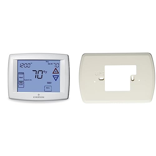 Image of White Rodgers Emerson 1F95-1277 Touchscreen 7-Day Programmable Thermostat, White & Emerson F61-2600 Wall Plate for 90 Series Touchscreen Thermostats, Blue
