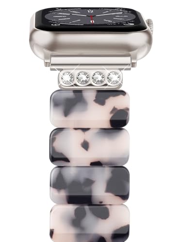Image of V.R.HOPE Stretchy Resin Apple Watch Band for Series Ultra /10 /9 /8 /7 /SE 38mm 40mm 41mm 42mm Fashion Cute, Lightweight & Flexible, Rectangle Design with iWatch Series 6 /5 /4 /3 /2 /1(Fluorescent White-S)