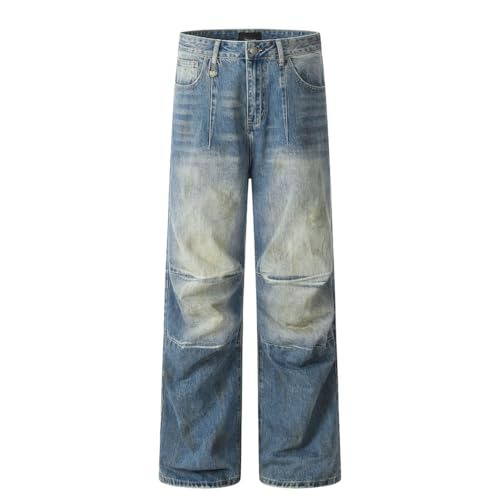 Men’s Hip Hop Denim Pants, Streetwear Pleated Niche Design, Wide Leg Baggy Jeans for Summer