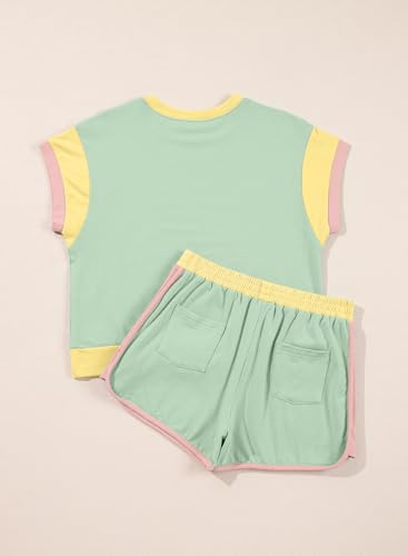 Image of blibean Girls Summer Clothes Sets Kids Colorblock Matching Outfits Size 6-15 Years
