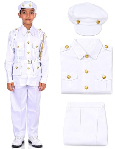 Image of BookMyCostume Premium Fabric Navy Dress for Kids Professionals & Community Helpers Costume with Shirt, Pants, Cap & Whistle | Navy Officer & Captain Outfit for Fancy Dress & School Events 11-12 Years