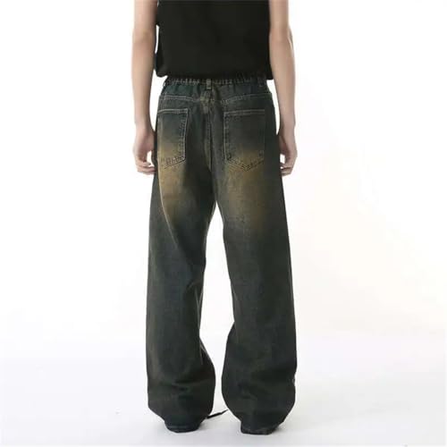 Men's Worn-Out Denim Pants Elastic Waist Washing Trousers Korean Style Wide Leg Jeans4
