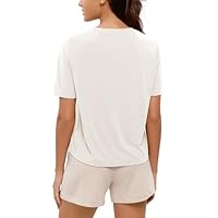 ODODOS Modal Soft Short Sleeve Shirts for Women Crew Neck Yoga Tee Casual Workout Tops, White, Medium