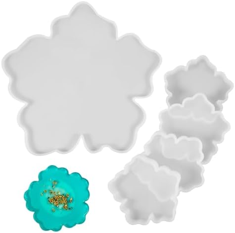 Resin Tray Mold Set, Large Tray & 4 Coaster Molds, Silicone, Flow...