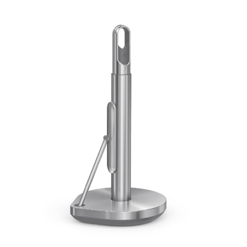 simplehuman Paper Towel Holder with Spray, All-in-One Countertop Paper Towel and Cleaner Dispenser, 6 oz Refillable Pump, One-Handed Tear, Weighted Base, Brushed Stainless Steel - image 1