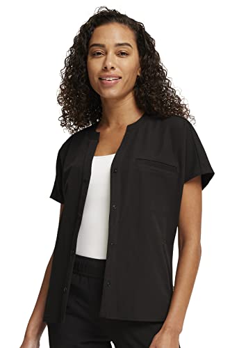 Cherokee Euphoria Women Scrubs Top Mandarin Collar Snap Front CK696A, XS, Black