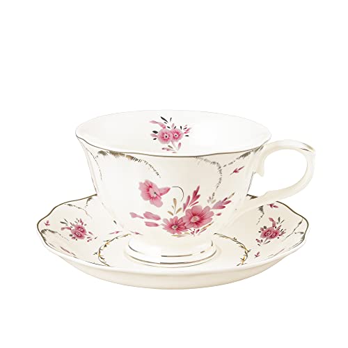 fanquare Weiße Porzellan Teetasse mit Unterteller, Rose Teetasse für...