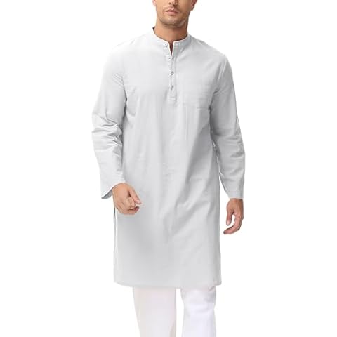 LVCBL Men's Long Sleeve Linen Thobe Cover