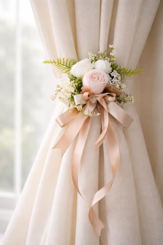 Image of SATYAM KRAFT 1 Pcs Handmade Artificial Rose Floral Brooch with Satin Ribbon - Premium Wedding Corsage for Groom, Bridesmaid, Engagement, Reception, Gift Decoration