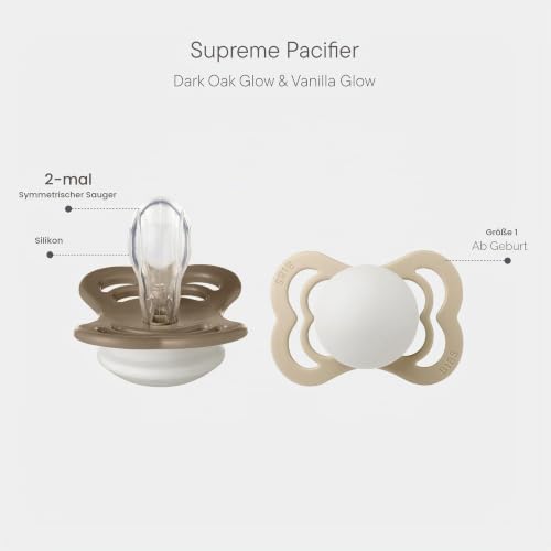 BIBS Supreme GLOW Schnuller, 0-6 Monate, 2er-Pack, Vanilla/Dark Oak – Ansicht 2