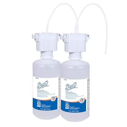 Scott Professional Antimicrobial Foam Skin Cleanser (11279), 1.5 L, Foaming, Clear, No Fragrance Added, Counter-Mount Hand Soap Refills, 0.1% Benzalkonium Chloride, (2 Bottles)