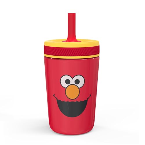 Zak Designs Sesame Street Kelso Toddler Cups For Travel or At Home, 12oz Vacuum Insulated Stainless Steel Sippy Cup With Leak-Proof Design is Perfect For Kids (Elmo)