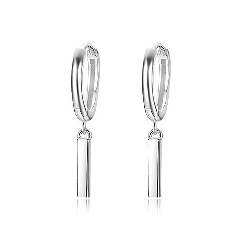Pendientes de aro de plata S925 hipoalergénicos con colgante rectangular elegantes para mujer