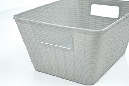 YöL Medium Storage Baskets Rattan Style Boxes Pink Grey Cupboard Bathroom Plastic 4 Pack