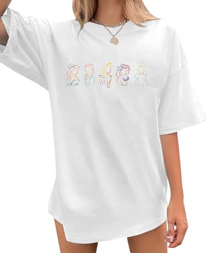 Magical Shirt for Women Oversized Princess Shirt Dress Graphic Tee Family Holiday Vacation Tee Tops, White, XXL