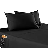 Elegant Comfort 4-Piece Solid Smart Sheet Set-Deep Pocket Fitted Sheet with Side Storage Pockets-Silky Soft 1500 Thread Count Egyptian Quality Microfiber, Wrinkle and Fade Resistant, Queen, Black