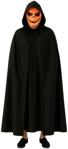 Kit Fantasia Halloween Capa Longa + Máscara Abóbora Preto Unico